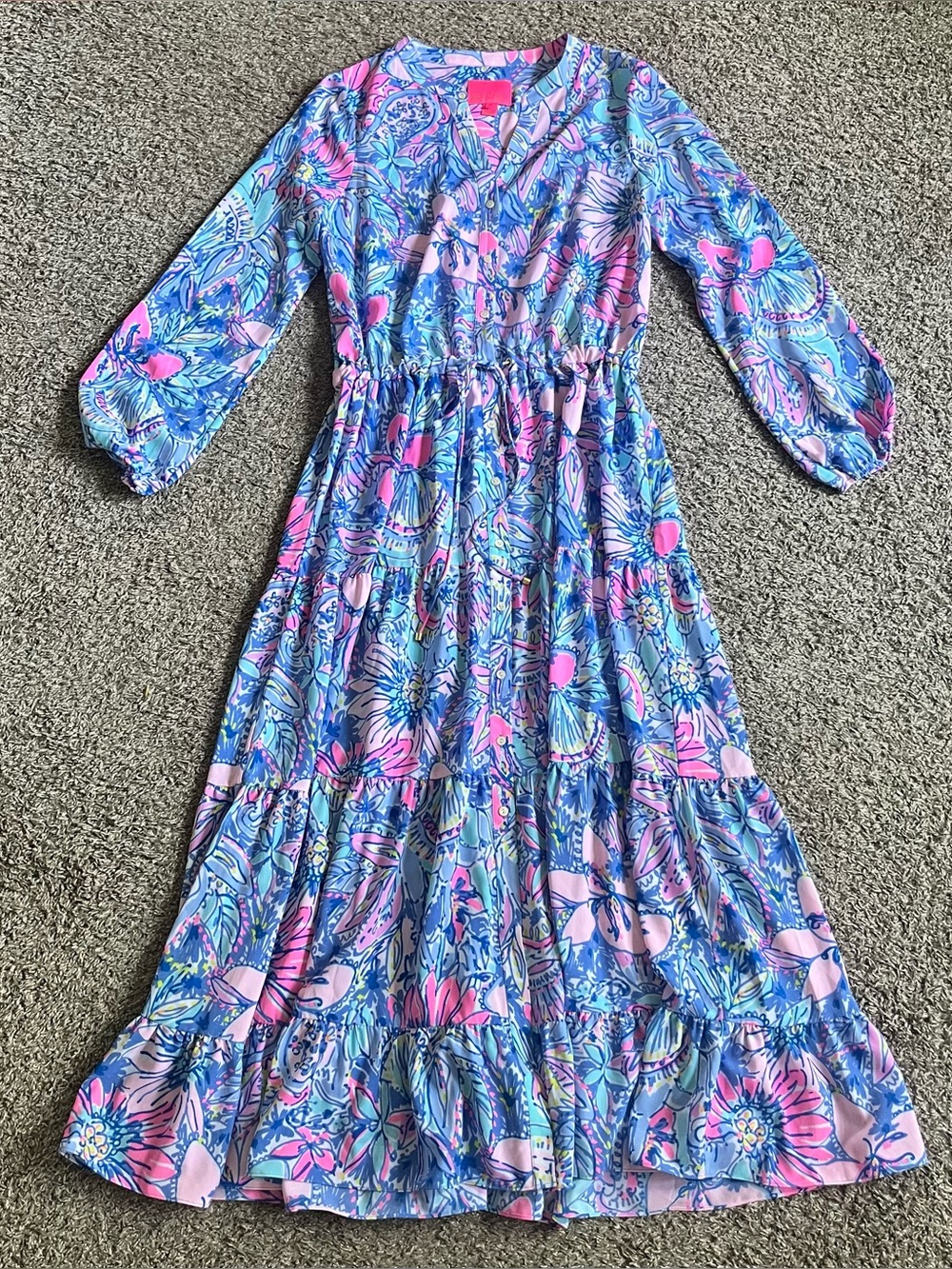 Lilly Pulitzer Cori Stretch Maxi Dress Long Sleeve Pop Up Got Your Back Size 10